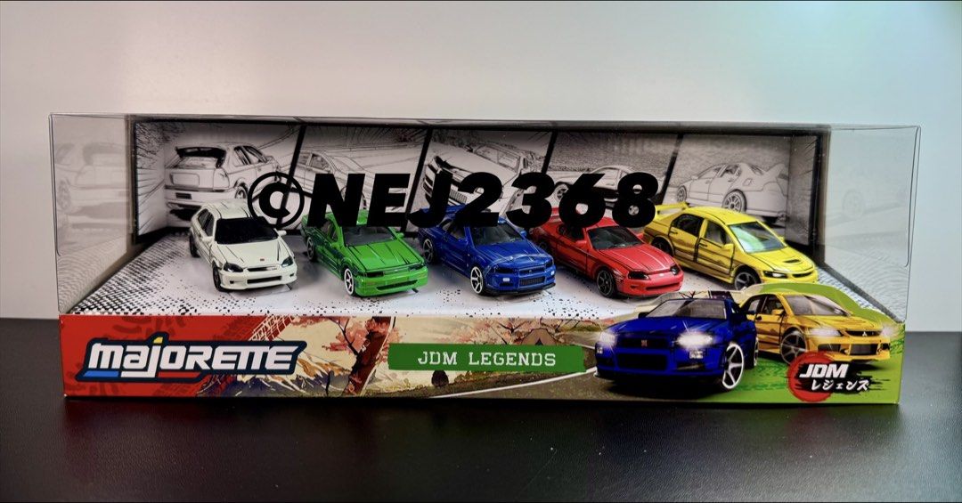 Majorette JDM Legends 5-pack Set (Category: Vehicle & Diecast Models) located in Quezon City. Submitted by nej2368 (Listing ID 1436177273, Image 1). Description: For sale: Majorette JDM Legends 5-pack Set Pack contains: - Honda Civic Type R EK9 - Mitsubishi Lancer Evolution 9 - Toyota Supra JZA80 - Nissan Skyline GR-R (R34) - Nissan Cefiro (A31) 1:64 scale Diecast with plastic parts Special Paint. Opening Parts. Suspension. With Interior. Officia