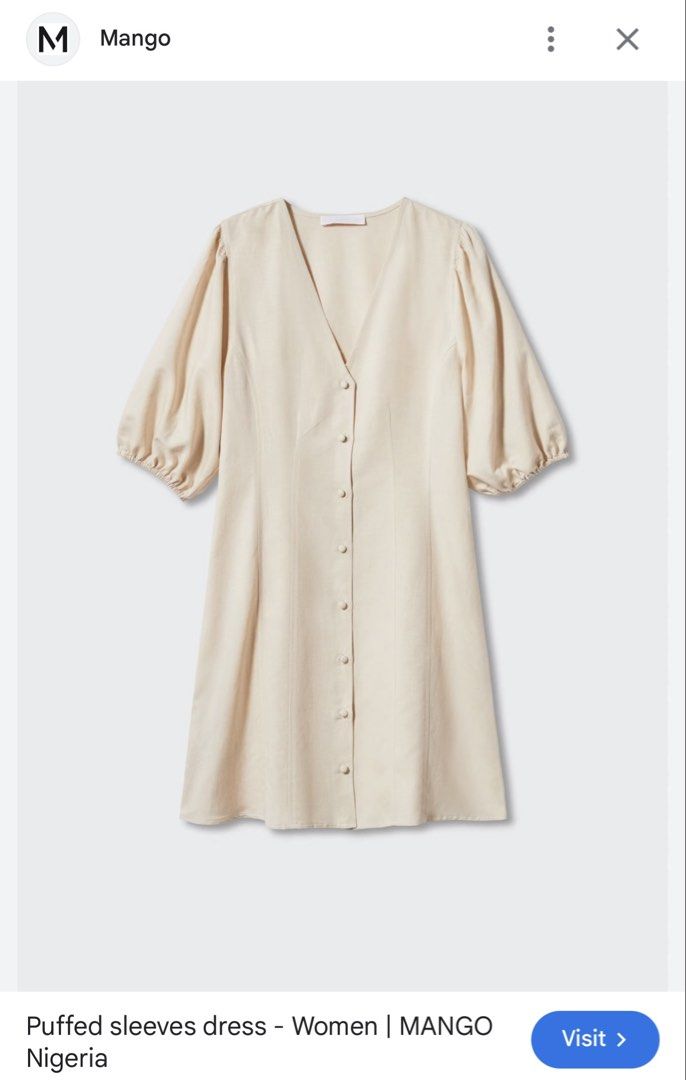 Mango Puffed Sleeves Linen Dress (Category: Dresses) located in Rosario. Submitted by yazah.shop (Listing ID 1436672304, Image 1). Description: - Beige color - Puffed sleeves - V-neckline - Button-down front - Flattering silhouette - Suitable for various occasions - Mall-bought, worn once only .