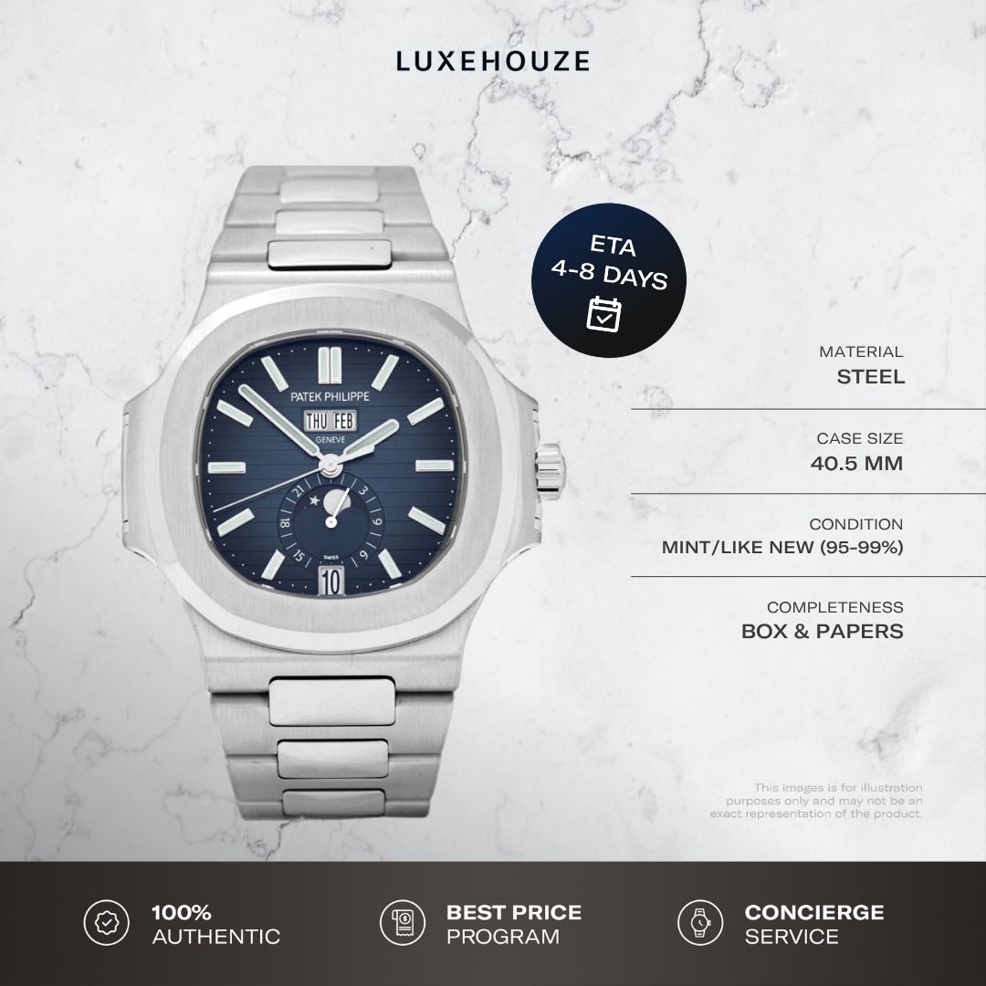 Mint 2024 Patek Philippe Nautilus 5726/1A-014 Blue (Category: Watches) located in Singapore. Submitted by luxehouze (Listing ID 1435186657, Image 1). Description: READY FOR EXTRA DEALS? Join our Community for special offers and latest arrivals! //bit.ly/LHWatchesSG Luxehouze is your trusted marketplace to buy and sell luxury goods. Luxehouze SG Pte Ltd is a licensed luxury goods marketplace and regulated dealer. WHY US? 100% Authentic with Money-