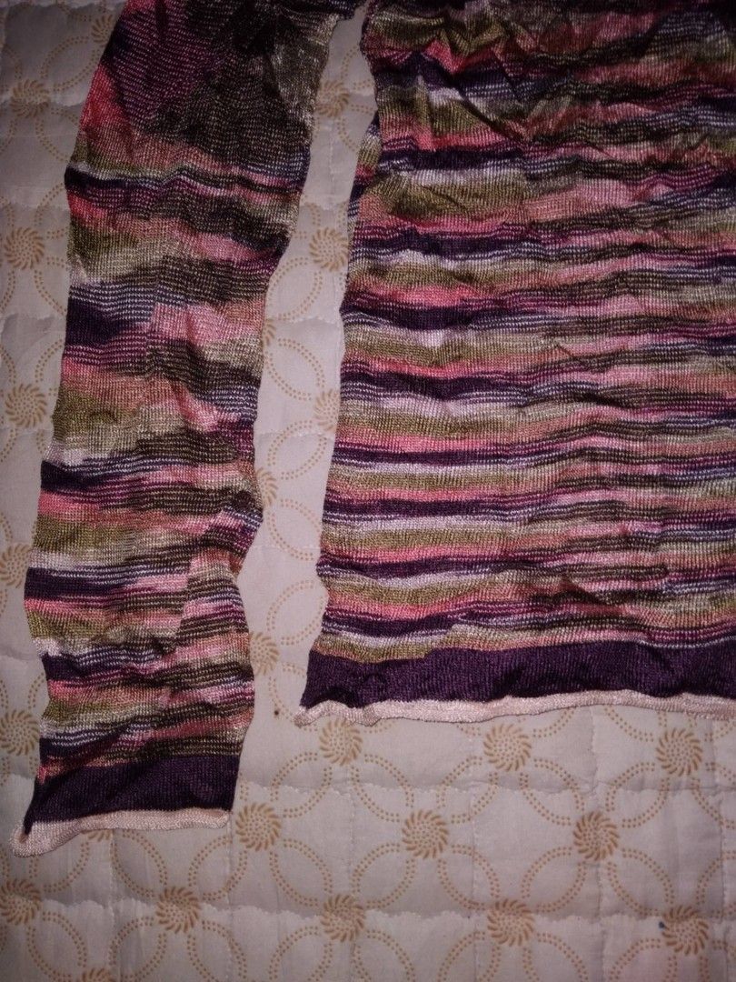 Missoni Striped Knit Cardigan (Category: Coats, Jackets and Outerwear) located in Zamboanga. Submitted by nurbya898048 (Listing ID 1436822450, Image 3). Description: - Authentic Missoni cardigan - Size: 38/medium - Features a vibrant striped pattern (pink, purple, green) - Made in Italy - Design: V-neckline, button closure - Fabric: Knit material - Condition excellent - Color rate 9.8/10 - Presentable, no flaws - See all photos for details 750+sh