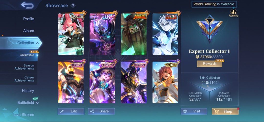 Mobile Legends Account Expert Collector II (Category: Others) located in Quezon City. Submitted by suzie888 (Listing ID 1436712119, Image 1). Description: First Owner ML account Expert Collector Core/Assassin Main 100+ Skins Highest Rank Achieved Mythical Glory Mode of Payment Gcash.