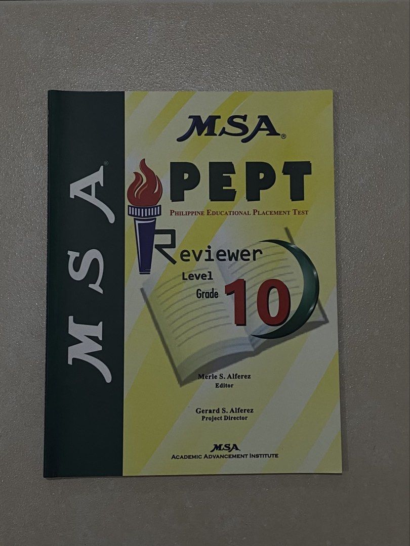 MSA PEPT Reviewer Grade 10 (Category: Textbooks) located in Mandaluyong City. Submitted by soda297 (Listing ID 1436725339, Image 1). Description: - MSA PEPT Reviewer for Grade 10 DM if interested! MOP: Gcash or Bank Transfer MOD: Lalamove Delivery on the buyer .