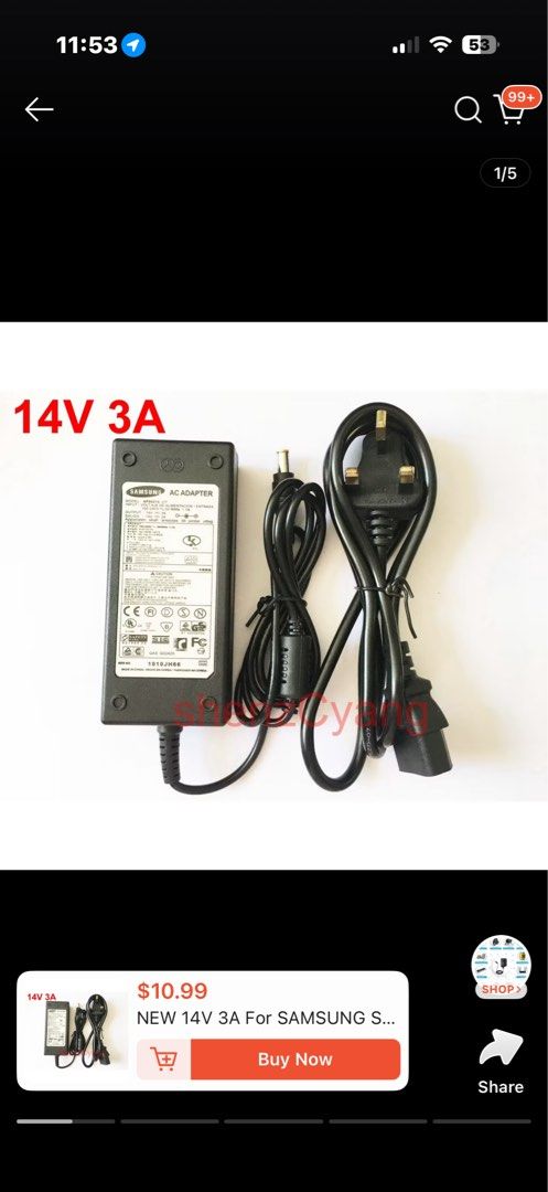 New 14V 3A AC Adapter for Samsung448280318549043200