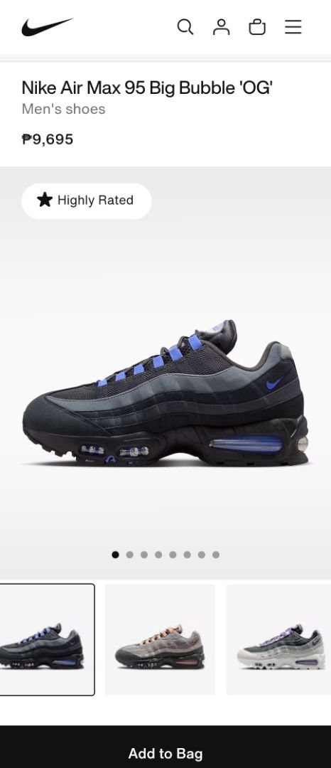 Nike Air Max 95 Big Bubble 'OG' Black (Category: Sneakers) located in Pasig City. Submitted by xtian32324 (Listing ID 1436811232, Image 3). Description: FOR SALE: Nike Air Max 95-OG Big Bubble Colorway: Black Persian Violet Price: 5,500 *negotiable Condition: BRAND NEW NO BOX 100% ORIGINAL Full details: https://houseofheat.co/nike/nike-air-max-95-og-black-persian-violet-ib7936-001 Legit check all you want!! Reason for selling: Nakatambak lang wal