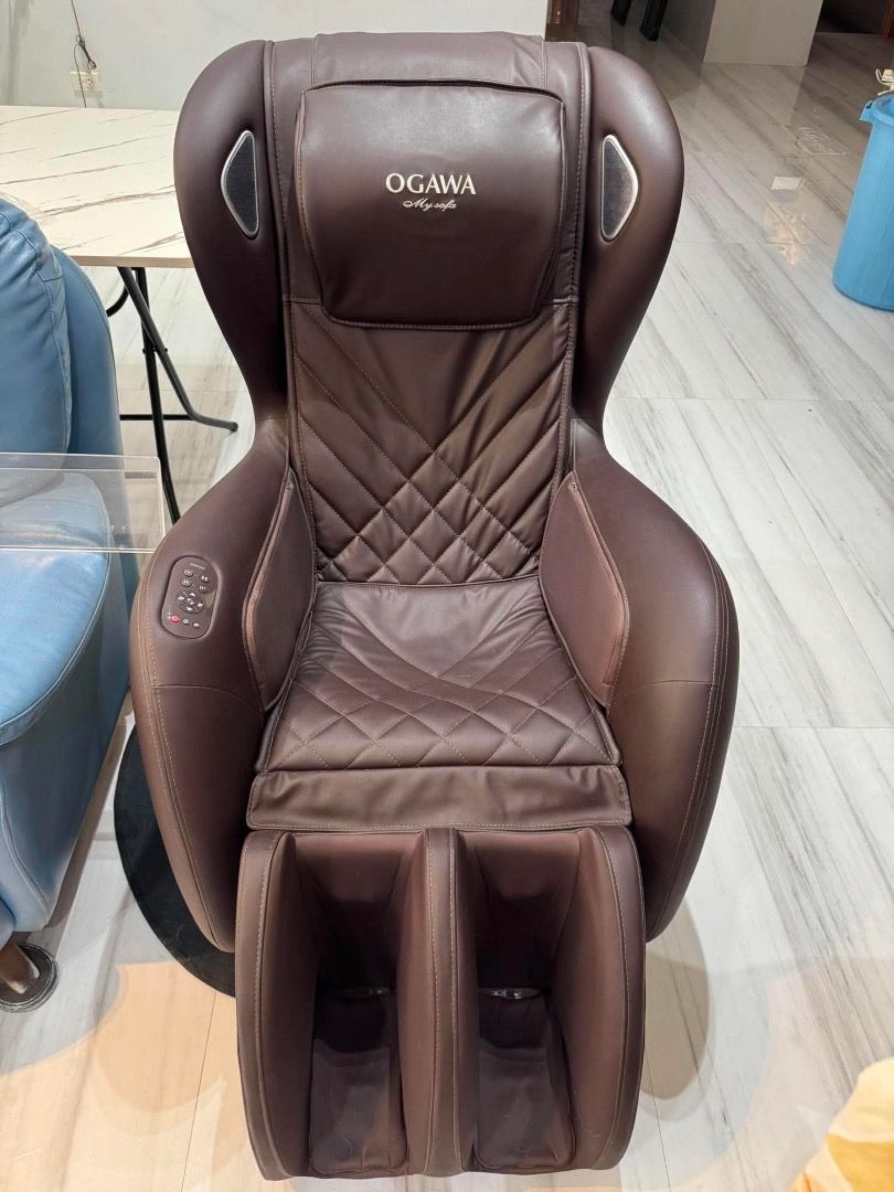 Ogawa MySofa 2 Massage Chair (Category: Chairs) located in Manila. Submitted by ariadneco (Listing ID 1436796825, Image 1). Description: - NO FLAWS - Ogawa MySofa massage chair - Brown leather exterior - Built-in foot massager - Integrated control panel - Ogawa logo on headrest - Model number: OG441-032130 - Power switch and power cord at the back.