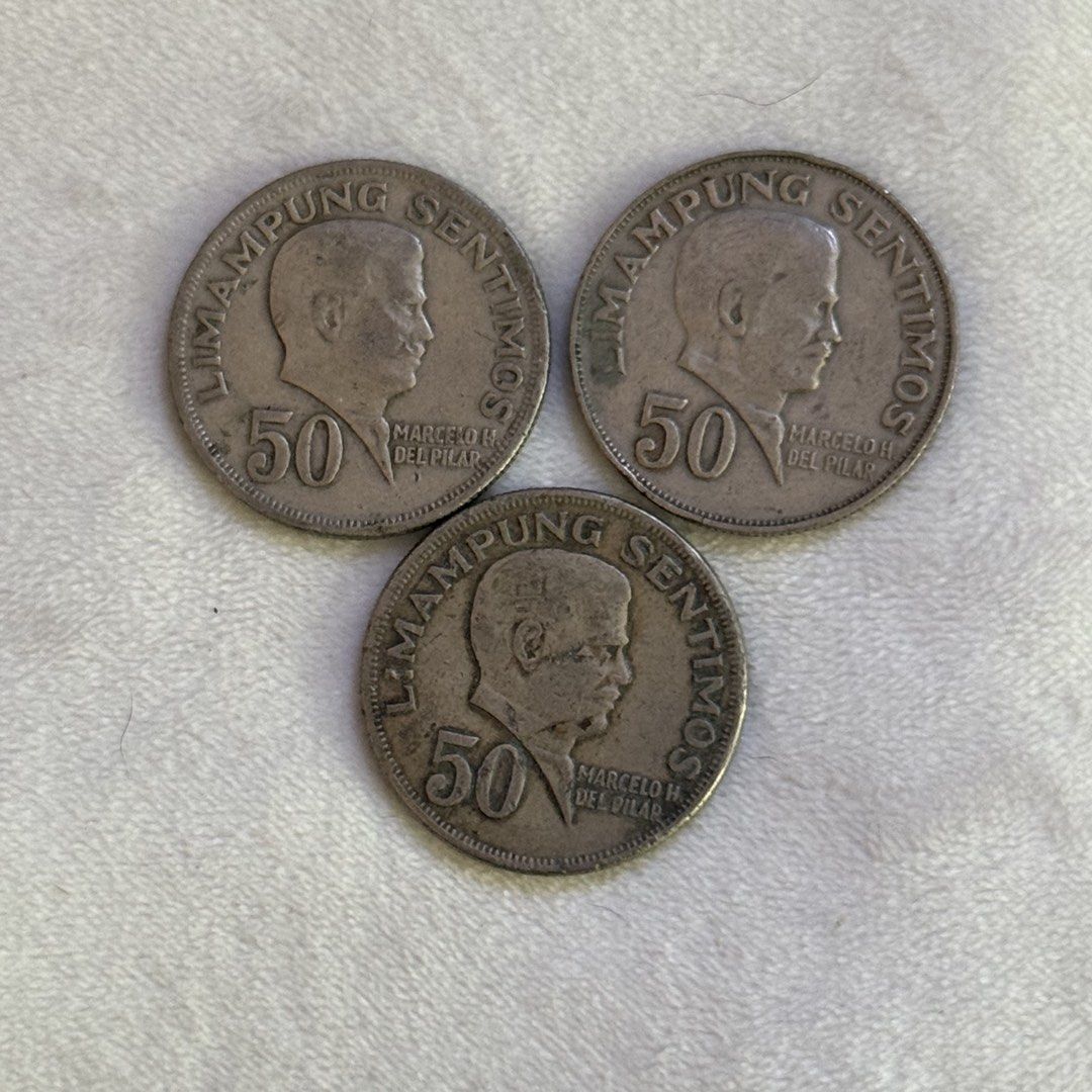Old Philippine Coins (1958-1990) (Category: Currency) located in Imus. Submitted by wondergos (Listing ID 1436727846, Image 3). Description: OLD PHILIPPINE COINS - 50 centavos (1958, 1964) - 50 sentimos with Marcelo H. Del Pilar - old 1 peso coin - well circulated but date is visible rfs: clearing out, not a collector. prices vary, dm if interested!.