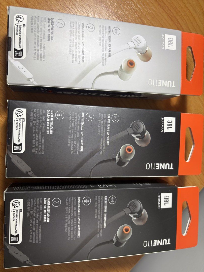Original JBL TUNE 110 Earphones (Category: Earphones) located in San Fernando. Submitted by sammypgirl (Listing ID 1436805392, Image 2). Description: - Sold each separately - JBL TUNE 110 Earphones - Pure Bass Sound - Hands-free calls - Flat cable design - Comfortable fit - Includes earphones and accessories - Available in multiple colors - Ideal for everyday listening.