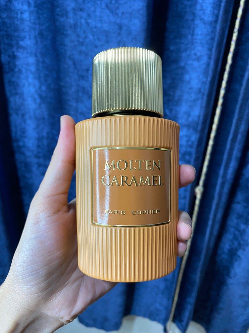 Paris Corner Molten Caramel Eau De Parfum (Category: Fragrance & Deodorants) located in Cagayan de Oro. Submitted by r.twosix (Listing ID 1436798090, Image 1). Description: Molten Caramel Eau De Parfum by Paris Corner (100ml) naka tatlong spray lang po ako nito • Light brown bottle with a gold cap. • Includes original box. • Box features perfume name, brand, ingredients, and other details. Bought this from lazad@ 1,800 nalang 📍Cagayan de Oro Cit