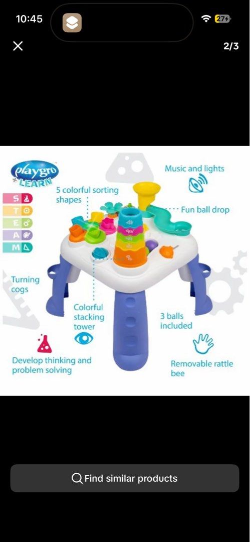 Playgro Learn Sensory Explorer Music and Lights Activity Table (Category: Infant Playtime) located in San Pedro. Submitted by nookiepatootie (Listing ID 1436792697, Image 2). Description: Lightly used. Sold with box. Original Price: Php 3,299 Selling Price: Php 1,500.