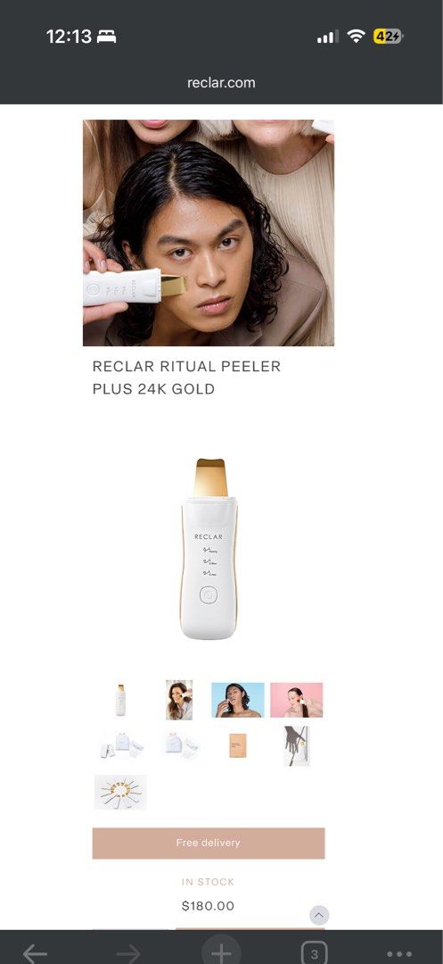 Reclar Ritual Peeler Plus 24K Gold (Category: Face Care) located in Rizal. Submitted by matchapeppernacho (Listing ID 1436804980, Image 1). Description: - Reclar Ritual Peeler Plus - 24K Gold Peeling Head - Settings: Peeling, G-Blue, G-Red - Color: White with Gold Accents - On/Off Button - For Facial Use Effective facial care at home with exfoliation, blue light and red light therapy. Used less than 10x No time to use, very busy. Complete w box B