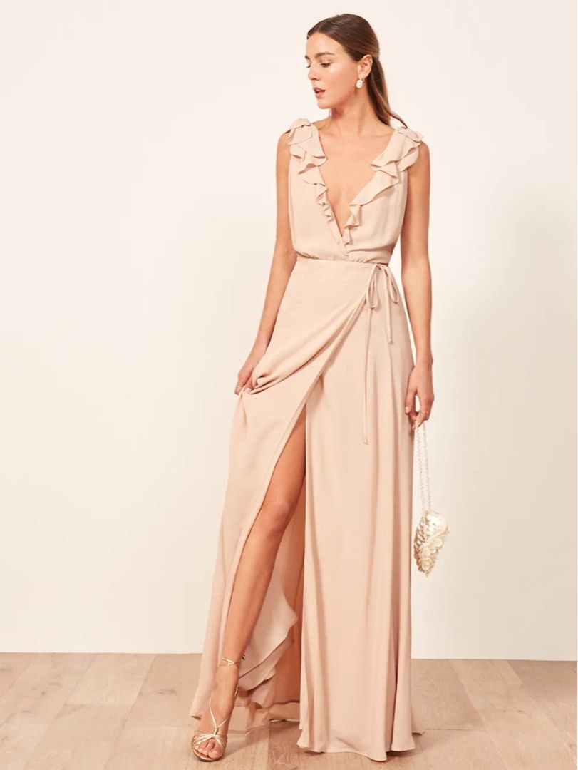 Reformation Champagne Peppermint Dress (Category: Evening dresses & gowns) located in Quezon City. Submitted by marymae1223 (Listing ID 1436663846, Image 1). Description: Preloved Reformation Size Small Gcash Payment Shipping carry off buyer purchased for 32,000.