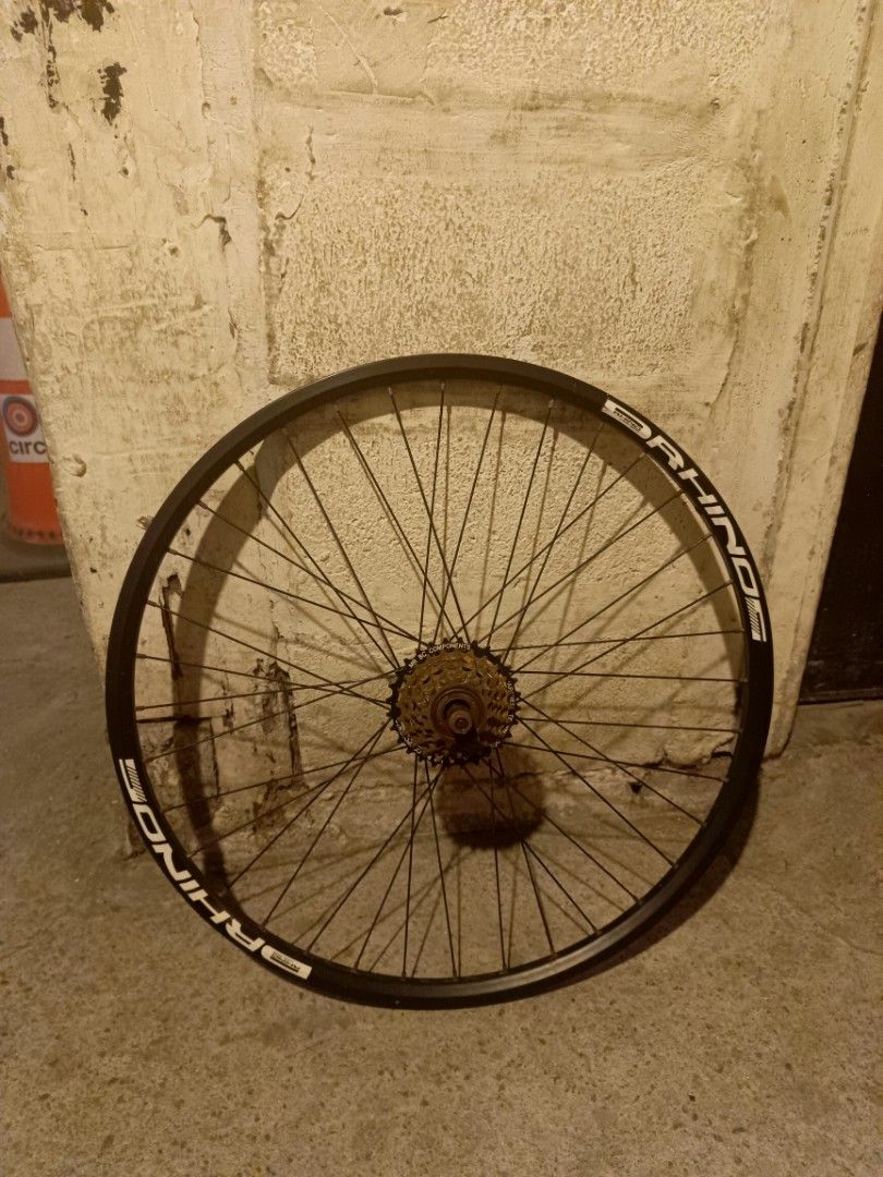 Rhino 26er Wheelset pair (Category: Bicycles) located in Manila. Submitted by jeffymalal02008 (Listing ID 1436801075, Image 2). Description: - Rhino Traveller Cross wheelset - Rim size: 26er discbrake ready rims pair - Tire size: 26x1.50 (40-559) - Includes 7spd thread type cogs - Ready for immediate installation pm for more info loc: Sampaloc Manila.