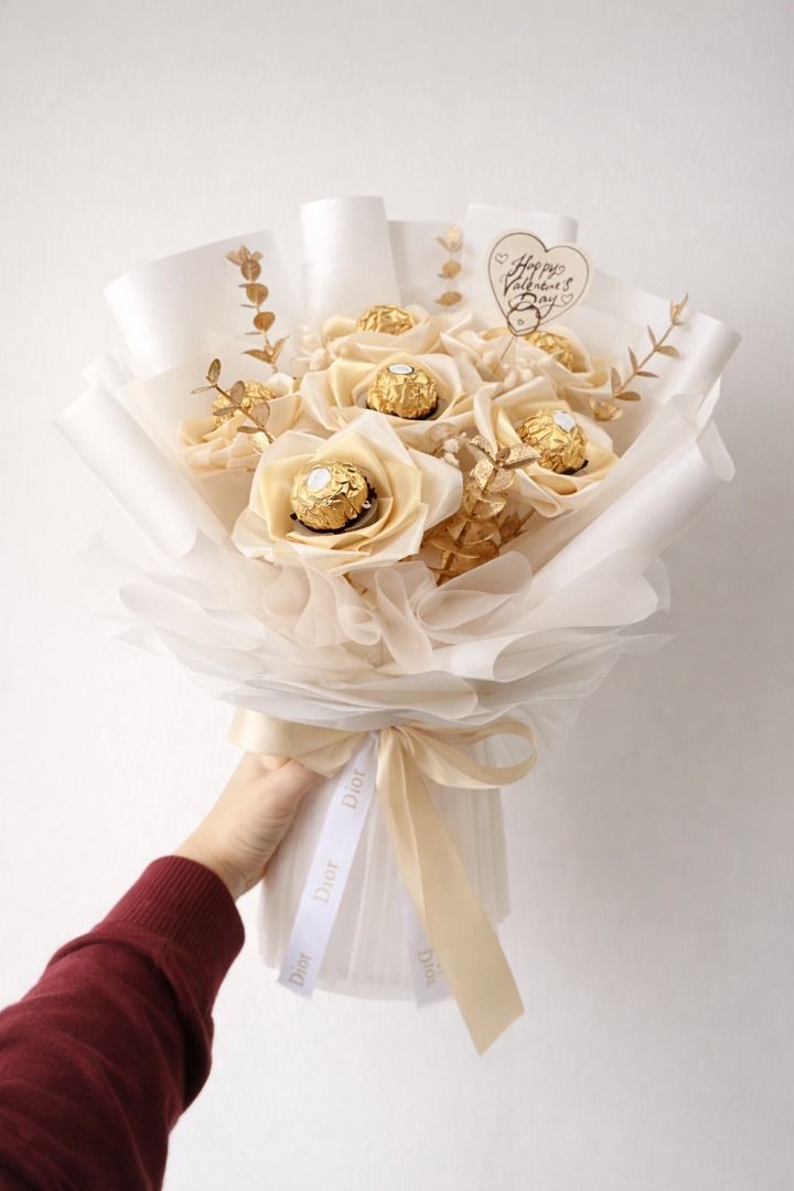 Satin Ribbon Bouquet with Ferrero (Category: Flowers & Bouquets) located in Valenzuela. Submitted by acelpz (Listing ID 1436804486, Image 2). Description: - Available in 8, 12, 16 and 24pcs Ferrero - Includes Free Bouquet hand bag and Note card - Requires 50% downpayment to secure slot - Same day delivery available - Delivery via Grab or Lalamove Visit our page: @Floresca by CA.