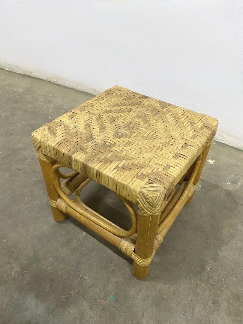 Vintage Rattan Stool (Category: Chairs) located in Santa Rosa. Submitted by annie_annie83 (Listing ID 1436729012, Image 3). Description: - Vintage rattan stool - Square top with woven design - Bamboo frame with rounded edges - Sturdy construction - Perfect as a side table or footrest - Ideal for living room or bedroom.