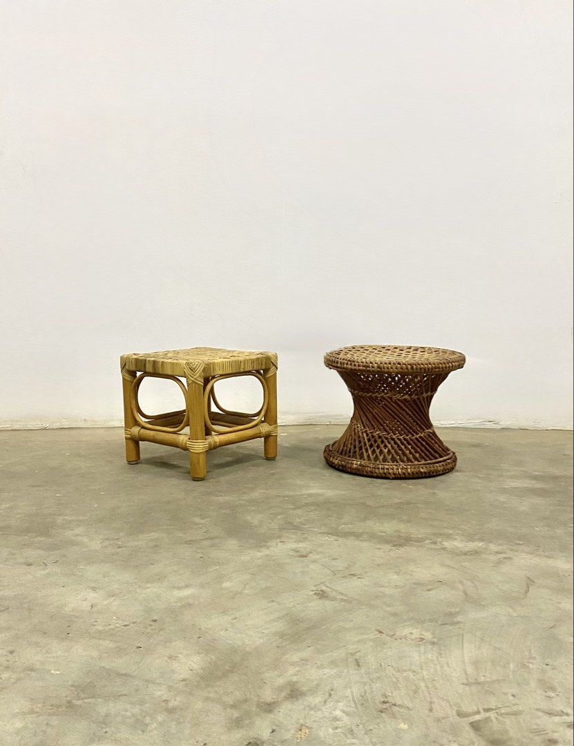 Vintage Rattan Stool (Category: Chairs) located in Santa Rosa. Submitted by annie_annie83 (Listing ID 1436729012, Image 1). Description: - Vintage rattan stool - Square top with woven design - Bamboo frame with rounded edges - Sturdy construction - Perfect as a side table or footrest - Ideal for living room or bedroom.