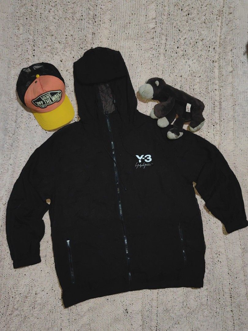 Y3 FW2019 Pacakable Sheer Hooded Jacket Black (Category: Coats, Jackets and Outerwear) located in Tuguegarao City. Submitted by ekko_bag (Listing ID 1436795802, Image 1). Description: Item Specifics: Condition - In Excellent Good condition. Thrifted from US Bale ✔️✔✔ - Yoshi x Adidas Colab - Packable, Full Zip, drawstrings - Sith Y3 Logo in front and back - See through Mesh - Hooded - No pinhole, Very good print ✔️✔✔ Dimension in inches L x W - 2