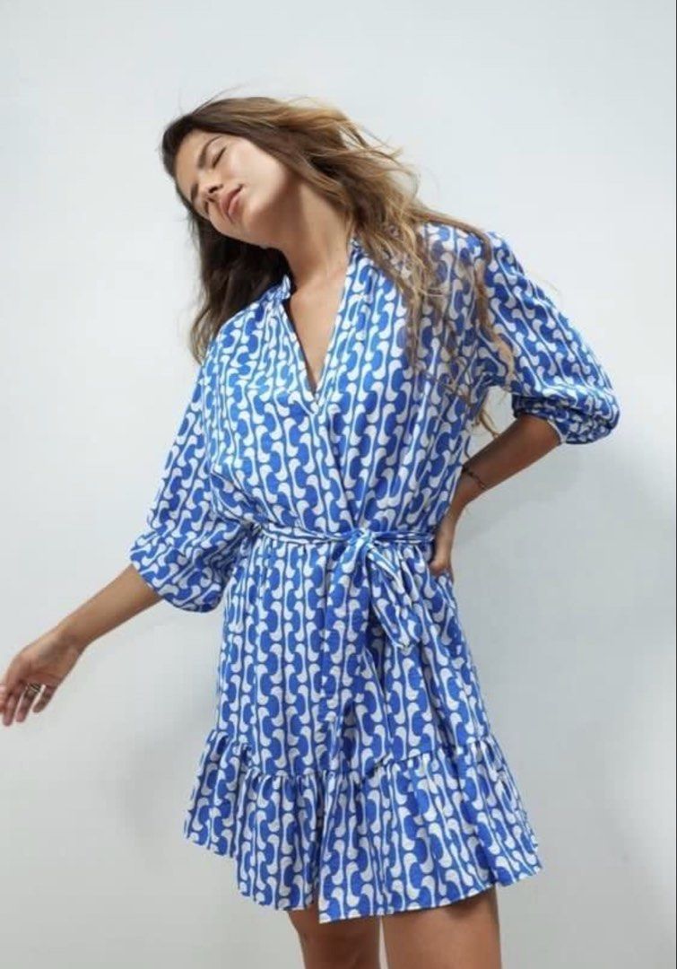 Zara Blue Print Belted Mini Dress (Category: Dresses) located in San Juan City. Submitted by kassyjsn (Listing ID 1436747429, Image 3). Description: Zara Blue Print Belted Mini Dress. Best fits size S :) perfect for summer!.