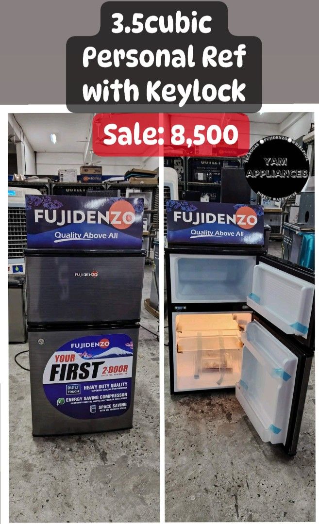 3.5cubic Personal Ref with Keylock Fujidenzo (Category: Refrigerators and Freezers) located in Caloocan City. Submitted by yam_appliances (Listing ID 1436890787, Image 1). Description: 3.5cubic 2door with Keylock brandnew mallpullout 1yr. warranty for home service 5yrs warranty for compressor.