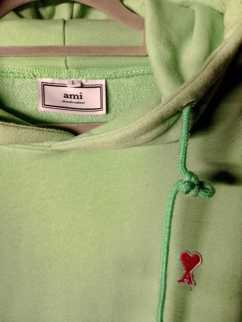 Ami Paris 3 Cour Berard Hoodie (Category: Luxury Apparel) located in Manila. Submitted by hoard_up (Listing ID 1437010449, Image 3). Description: 📌Dimes: Width" 23.5, Length" 26 Excellent. Color rate: 9.5/10 Mint Green color way. Made in portugal 🏷️1,599 plus sf only. 🚚🚚Gcash x Jnt. 📍Pampanga. Dm.📩📩📩.