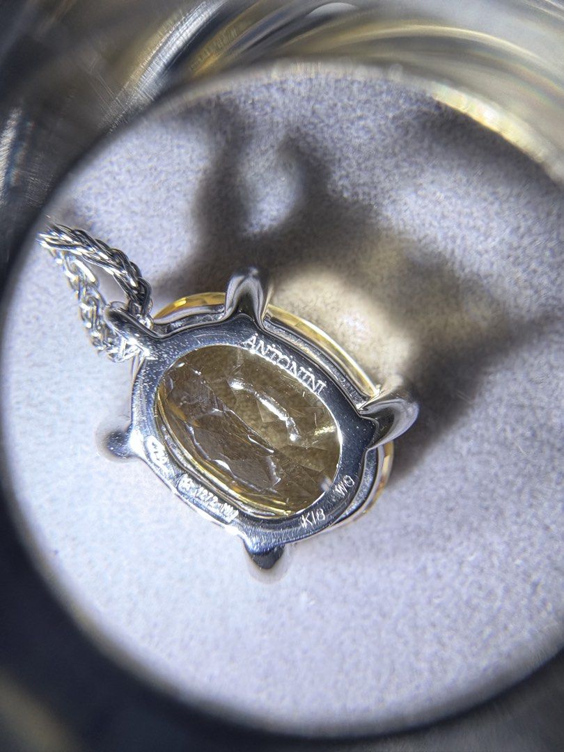 Antonini Milano Citrine Diamond Necklace (Category: Necklaces) located in Quezon City. Submitted by viee04 (Listing ID 1436894534, Image 3). Description: Brand: Antonini Milano Jewelry https://antonini.it/en/ 💎A century-old jewelry house in Milan (founded 1919) and a specialized cutlery manufacturer in Maniago (founded 1925). Both companies emphasize “Made in Italy”. 6.3g in 18K White Gold Setting - Natural Citrine gemstone pendant - Accented wi
