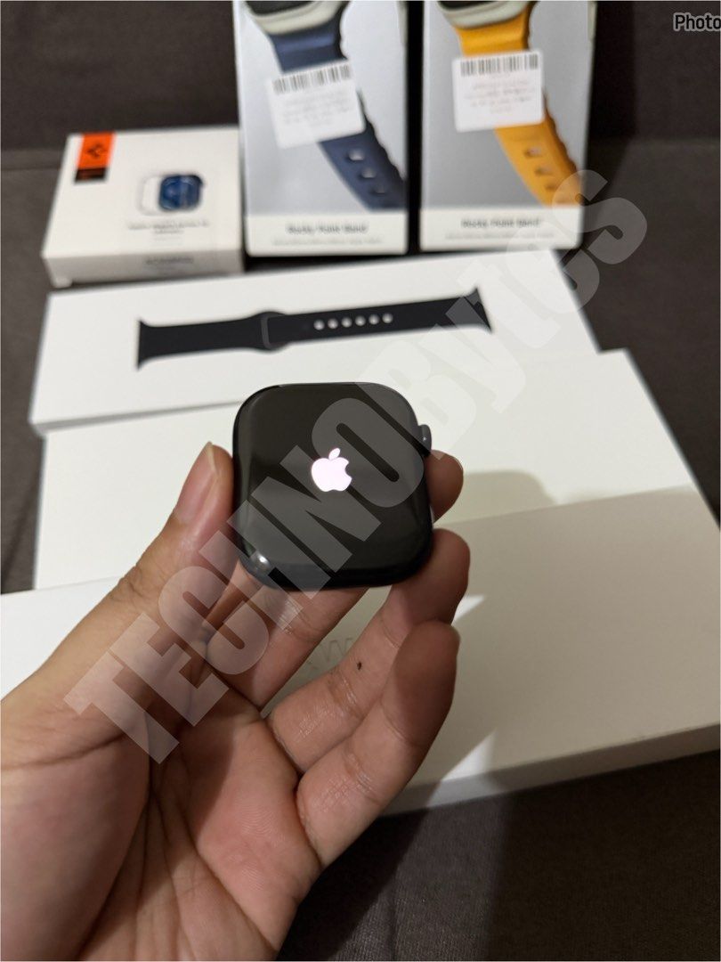 Apple Watch 11 - Aluminum Black (Category: Wearables & Smart Watches) located in Pasig City. Submitted by technobytes (Listing ID 1436866730, Image 2). Description: • 46MM GPS • 100% battery health • Over 2 months old. Good as new • Warranty until February 2027 • All original parts • No Hidden Issue • Complete package: Its Box, Manuals, Charging cable, Case, and Straps.