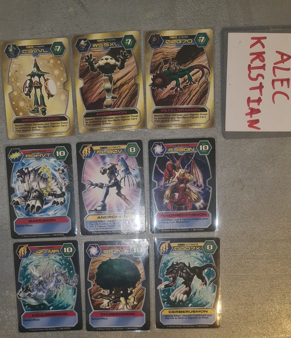 Assorted Vintagw Cards Yu-Gi-Oh! Digimon Medabots (Category: Raw Singles) located in San Pedro. Submitted by alecRM (Listing ID 1436912009, Image 3). Description: For Sale: Yu-Gi-Oh! Japanese Vintage 16 cards Phantom God set HP-MP condition 9750 yen value Digimon TCG English Vintage 9 cards From Digimon D-tector (2003 set) Condition: DAMAGED Medabots Vintage collectible cards (from 1997 Takara Tomy mini figure) 3 Cards Condiotion: Damaged Payment