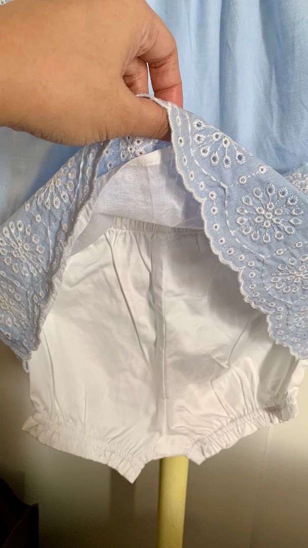Baby Girl Blue Embroidered Top and Shorts Set (Category: Babies & Kids Fashion) located in Quezon City. Submitted by warmrabbit_414908 (Listing ID 1436870816, Image 3). Description: - Adorable baby girl outfit - Light blue top with white embroidery - Top features a round neckline and button closure - Matching white shorts with elastic waistband - Comfortable fit - Perfect for warm weather or special occasions.