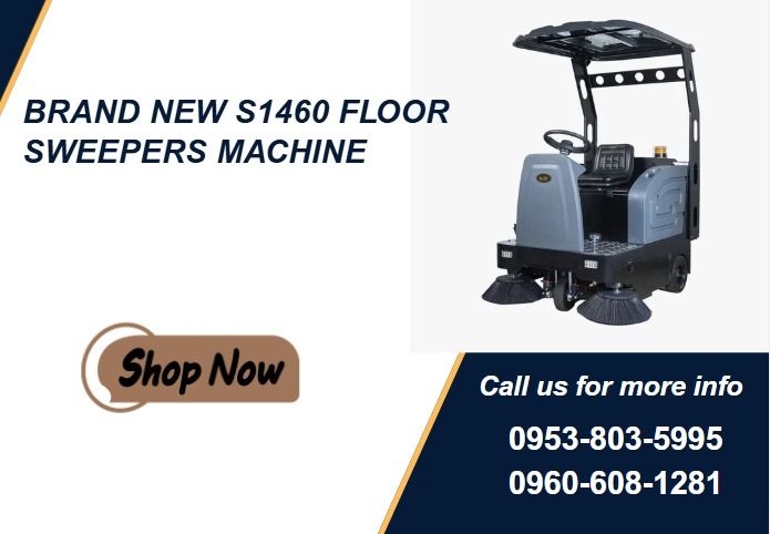 brand new S1460 Floor Sweepers Machine (Category: Everything Else Others) located in Caloocan City. Submitted by gollemchec81092 (Listing ID 1436880540, Image 1). Description: •Voltage:48V/150Ah •Sweeping Width:1460mm •Rolling Brush Width:700mm •Work efficiency:8000 ㎡ /h •Side Brush Motor:150w*2pcs •Drive Motor:1500w •Rolling brush Motor: 850w •Sucker Motor: 600W*2 •Water Tank:120L •Dustbin Capacity:180L •Fitler Area:8 ㎡ *2 •Charging time:3.5-4H 