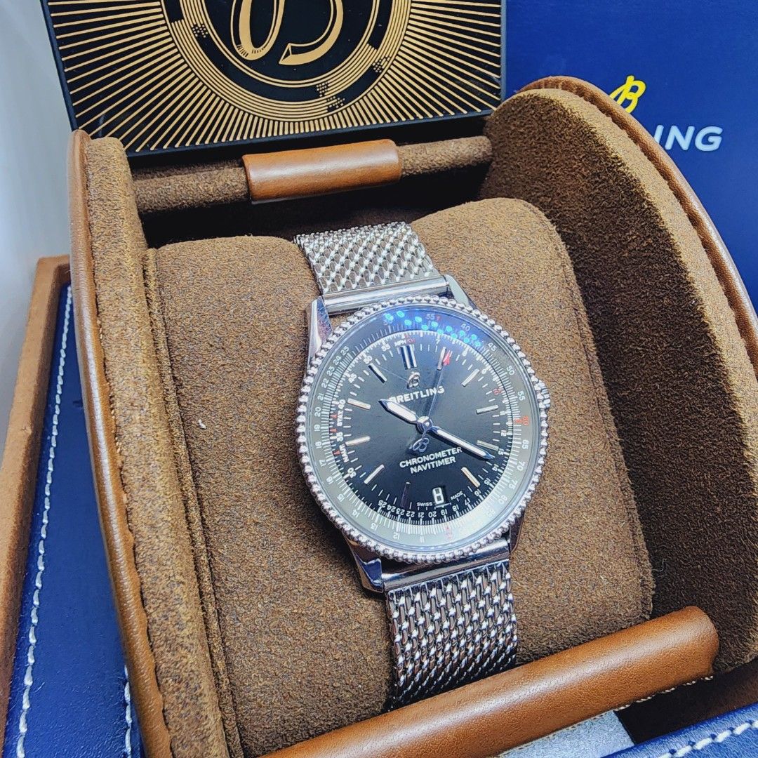 Breitling Navitimer Chronometer Automatic COSC (Category: Luxury Watches) located in Quezon City. Submitted by imchanggy (Listing ID 1436958188, Image 3). Description: Breitling Navitimer Chronometer Automatic COSC ➡️Php 138,800 9/10 condition complete set *Comes with double box, manuals, guarantee card *orig leather strap included *free mesh type bracelet and other leather straps *foreign AD - Korea 2018 *SRP USD5,050 / P288,000 SPECIFICATION re