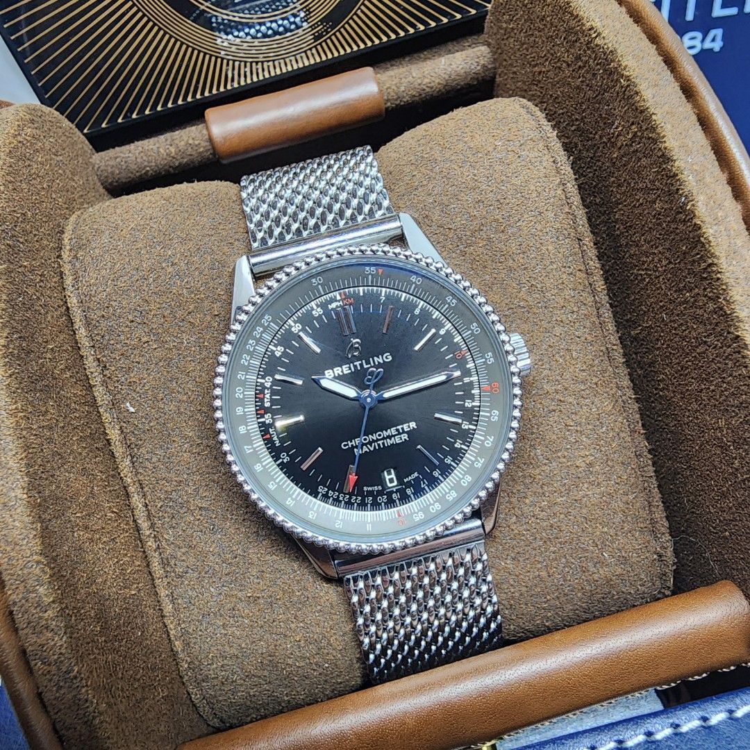 Breitling Navitimer Chronometer Automatic COSC (Category: Luxury Watches) located in Quezon City. Submitted by imchanggy (Listing ID 1436958188, Image 1). Description: Breitling Navitimer Chronometer Automatic COSC ➡️Php 138,800 9/10 condition complete set *Comes with double box, manuals, guarantee card *orig leather strap included *free mesh type bracelet and other leather straps *foreign AD - Korea 2018 *SRP USD5,050 / P288,000 SPECIFICATION re