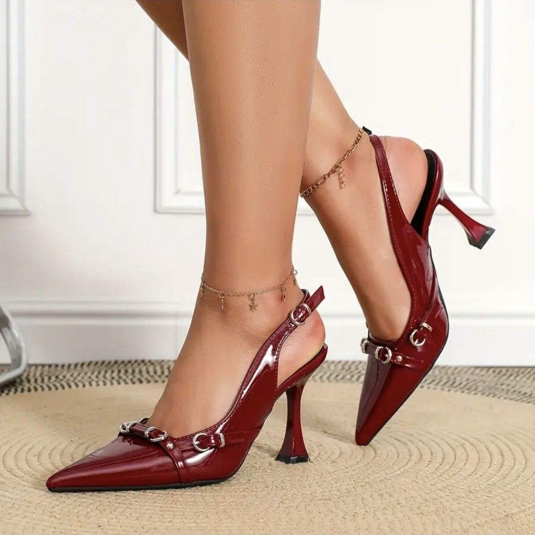 Burgundy Pointed-Toe Slingback Heels (Category: Heels) located in Manila. Submitted by mightybear-e67cd9 (Listing ID 1437008034, Image 1). Description: - Burgundy slingback heels - Pointed toe design - Buckle detail on vamp - Slender ankle strap - Unique flared heel - Perfect for special occasions - Adds a touch of sophistication.