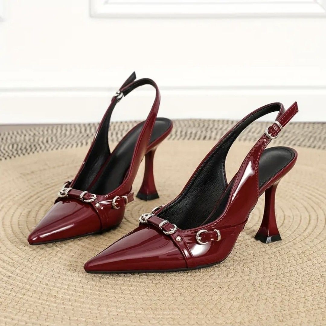 Burgundy Pointed-Toe Slingback Heels (Category: Heels) located in Manila. Submitted by mightybear-e67cd9 (Listing ID 1437008034, Image 2). Description: - Burgundy slingback heels - Pointed toe design - Buckle detail on vamp - Slender ankle strap - Unique flared heel - Perfect for special occasions - Adds a touch of sophistication.