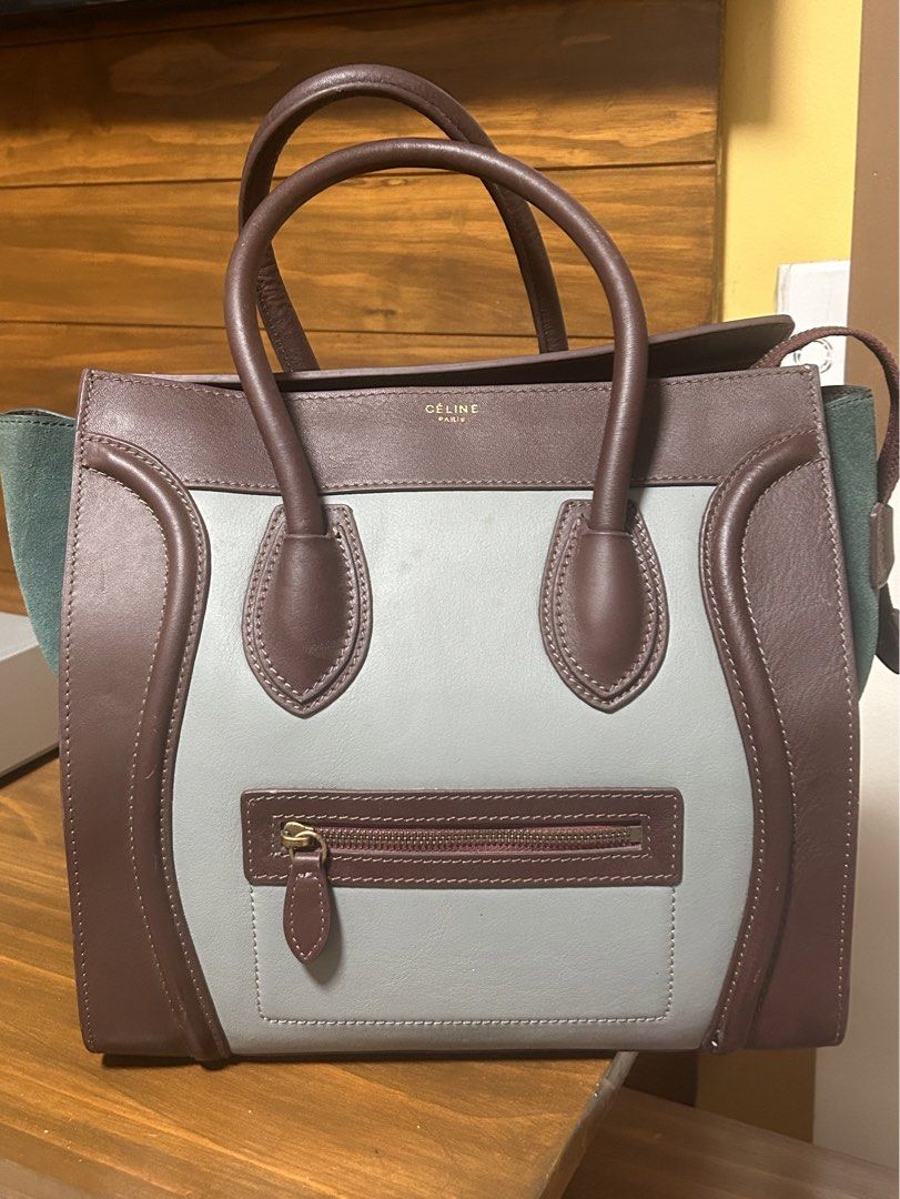 Celine Tricolor Luggage Bag (Category: Luxury Bags & Wallets) located in Iloilo. Submitted by gigranada (Listing ID 1436885705, Image 1). Description: Collector’s item - Never been used - Minimal flaws due to storage, with dustbag - Brown, teal and light blue in color - Micro or mini sized Price is negotiable. You can check online for price range of this bag. Feel free to message for inquiries or pictures.