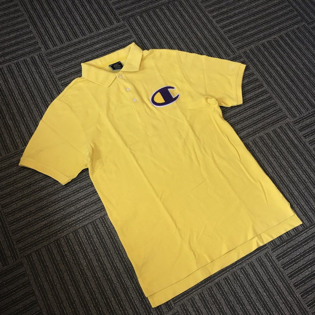 Champion Yellow Polo Shirt (Category: Tshirts & Polo Shirts ) located in Imus. Submitted by thriftsportph (Listing ID 1436829116, Image 1). Description: CHAMPION Pique Chenille C Logo Polo Shirt Tall Mens SIZE ON TAG: Men’s Small (Tall) DIMENSION: L 27” x W 18.5” CONDITION: Used, In excellent condition. Issue: C Logo on left sleeve missing. Mine 400 📍 Imus City, Cavite 🚚 Ship thru: J&T Express Thrift Sports PH is not affiliated or associated wi