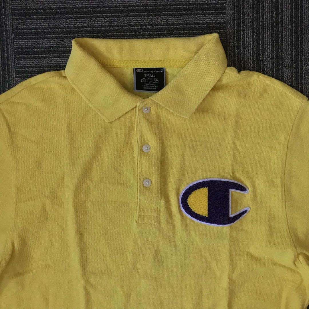 Champion Yellow Polo Shirt (Category: Tshirts & Polo Shirts ) located in Imus. Submitted by thriftsportph (Listing ID 1436829116, Image 2). Description: CHAMPION Pique Chenille C Logo Polo Shirt Tall Mens SIZE ON TAG: Men’s Small (Tall) DIMENSION: L 27” x W 18.5” CONDITION: Used, In excellent condition. Issue: C Logo on left sleeve missing. Mine 400 📍 Imus City, Cavite 🚚 Ship thru: J&T Express Thrift Sports PH is not affiliated or associated wi