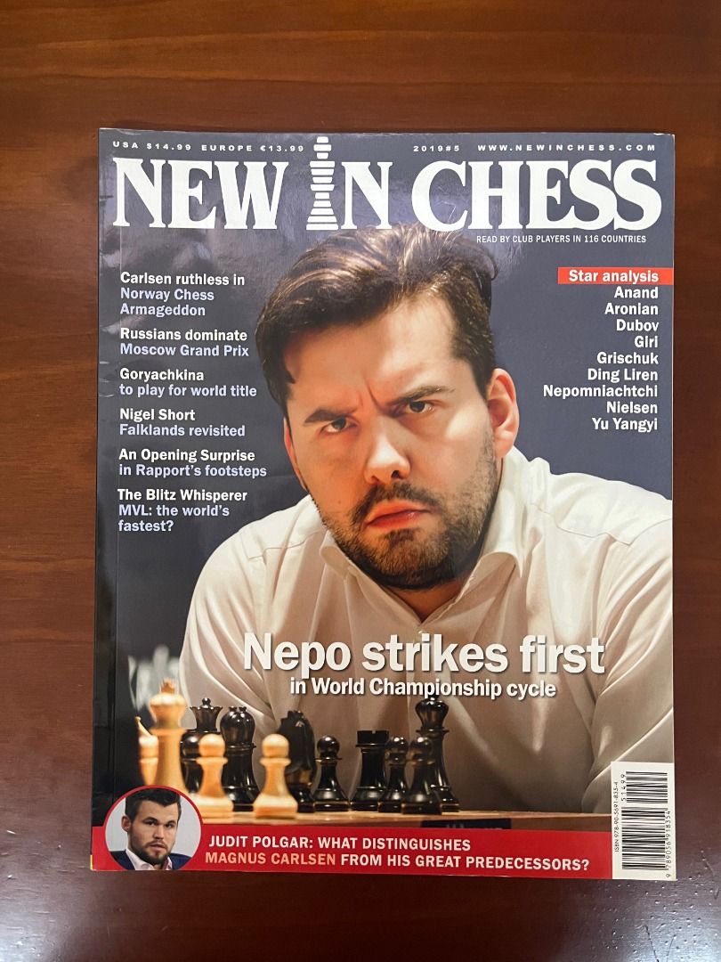 Collectible: New In Chess 2019 #5 Issue with Nepomniatchtchi on the Cover (Category: Magazines) located in San Juan City. Submitted by great_finds_in_san_juan (Listing ID 1436881096, Image 1). Description: Well preserved copy of the 2019 #5 issue of the New In Chess Magazine, featuring Nepomniachtchi on the cover..