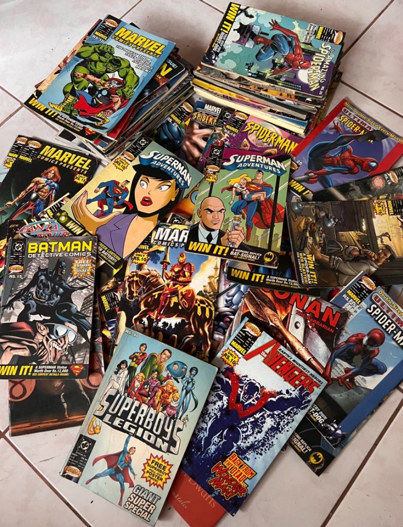 Comics for TAKE ALL! (Category: Comics & Manga) located in Caloocan City. Submitted by jelayxcx (Listing ID 1436940008, Image 1). Description: COMICS FOR TAKE ALL! 💥 Marvel, DC, etc 75 pcs mix as is‼️ Loc: Cavite.