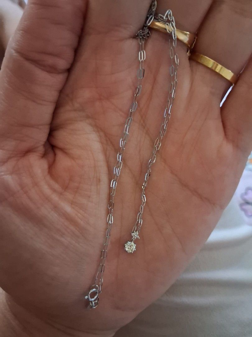 Diamond Pendant Necklace 18k wg (Category: Necklaces) located in Quezon City. Submitted by jacquesparkles (Listing ID 1436850990, Image 2). Description: 18k Japan gold pendant est tcw 0.25 18k wg necklace 17.5 in total weight 1g layaway ok 30 days dp 7000.