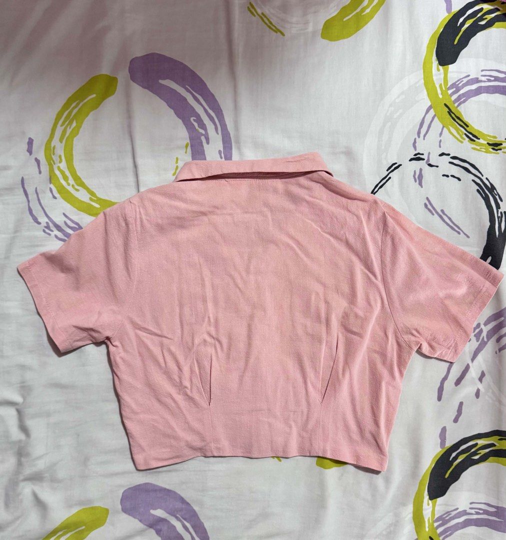 Dusty pink polo crop top (Category: Blouses) located in Marilao. Submitted by gorjuzshop (Listing ID 1436869827, Image 2). Description: Used once, masikip for me size: small mop: gcash/maya/gotyme sf shouldered by the buyer .