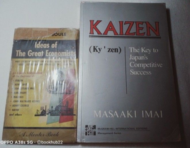 ECONOMICS BOOK BUNDLE (Category: Storybooks) located in Rizal. Submitted by bookhub22 (Listing ID 1436848347, Image 1). Description: ECONOMICS BOOK BUNDLE ONLY 1. KAIZEN: The Key to Japan's Competitive Success FIRST EDITION COPYRIGHT 1986, PAPERBACK 267 pages, few markings GOOD CONDITION 2. IDEAS OF THE GREAT ECONOMISTS: What Everyone Should Know About Money, Taxes, Prices, Booms, Depressions and Other Economic Problems COPYRIGHT 1952, MMPB 160 p