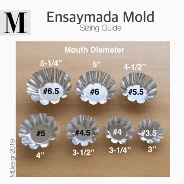 Ensaymada Mold, Sold by the dozen (Category: Bakeware) located in Manila. Submitted by mshopmla (Listing ID 1436943701, Image 2). Description: PLEASE CHECK SIZING GUIDE PRIOR TO PLACING YOUR ORDER! Please check the Chart for a more detailed dimension and weight of each size. Some sizes may not be on hand and will be Pre order as stock position is often moving. Ensaymada molds have standard sizing of #3.5 #4 #4.5 #5 #6 and so on representing how m