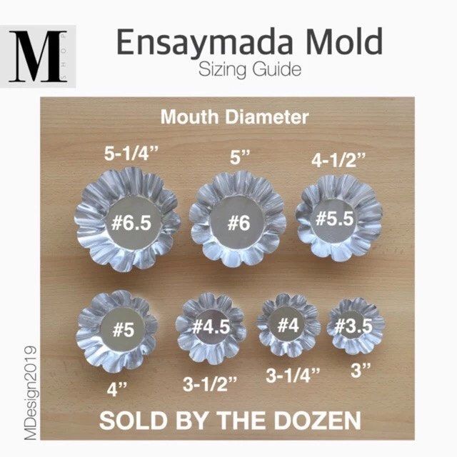 Ensaymada Mold, Sold by the dozen (Category: Bakeware) located in Manila. Submitted by mshopmla (Listing ID 1436943701, Image 1). Description: PLEASE CHECK SIZING GUIDE PRIOR TO PLACING YOUR ORDER! Please check the Chart for a more detailed dimension and weight of each size. Some sizes may not be on hand and will be Pre order as stock position is often moving. Ensaymada molds have standard sizing of #3.5 #4 #4.5 #5 #6 and so on representing how m