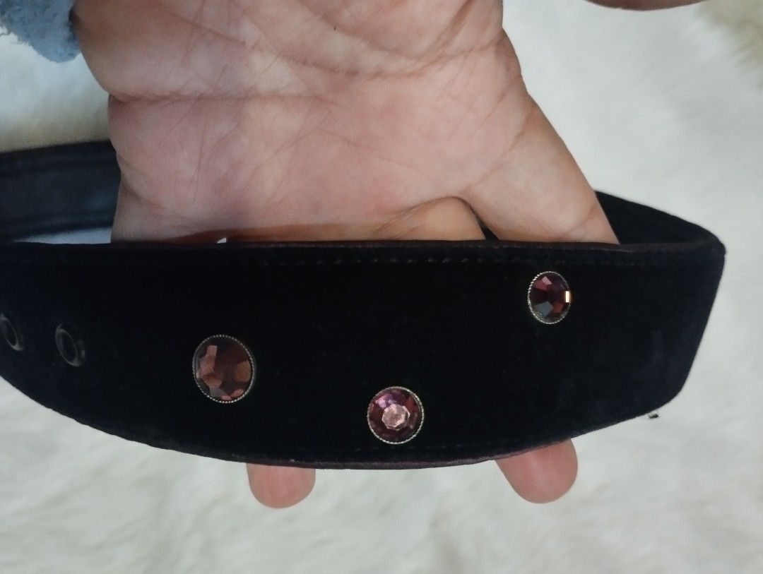 Escada Leather Belt (Size 34 youth) (Category: Luxury Apparel) located in Baguio. Submitted by katgon2016 (Listing ID 1436952620, Image 3). Description: genuine leather black with purple embellishment.