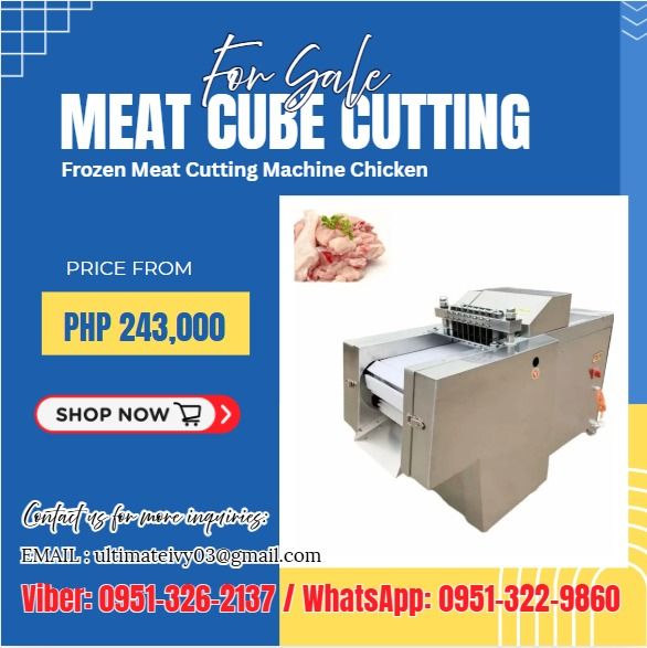 Frozen Meat Cutting Machine Chicken (Category: Everything Else Others) located in Caloocan City. Submitted by casesarian62993 (Listing ID 1436925625, Image 1). Description: Specification: Size: 1300*600*960mm Weight: 250kgs Voltage: 220v (3.5kw) 380v (2.2kw) Capacity: 600~750kg/h 📝: Price subject may change without prior notice. 📝: Supply pattern Stock/make-to-order Terms Of Payment : 💰50% Down payment Upon Processing 💸 💰50% Upon pick up 💸 
