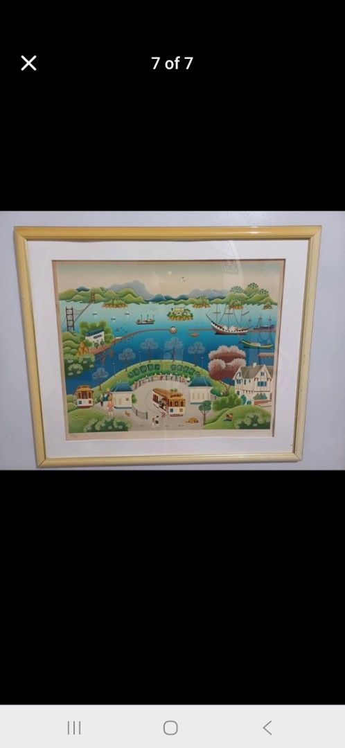 Gisela Fabian Limited Edition Print (Category: Art & Prints) located in Quezon City. Submitted by mushroom.eagle (Listing ID 1436876414, Image 1). Description: Gisela Fabian "Old Fashion Harbor" – Signed & Numbered Serigraph (210/350) Add a touch of whimsical charm to your home with this beautiful, hand-signed limited edition print by celebrated naive artist Gisela Fabian. This piece captures the bustling spirit of San Francisco with vibrant colo