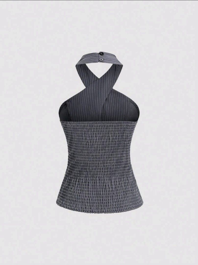 Halter Top with Pinstripes (Category: Blouses) located in Manila. Submitted by mightybear-e67cd9 (Listing ID 1437007754, Image 2). Description: - Stylish pinstripe halter top - Button-down front - Features two small pockets - Smocked back for comfortable fit - Perfect for a chic, modern look.