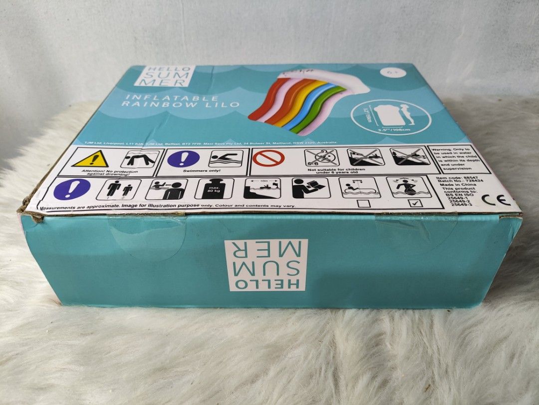 Hello Summer Inflatable Rainbow Lilo (Category: Toys & Games) located in Cavite. Submitted by tinetaclesss (Listing ID 1436933041, Image 3). Description: new sealed.
