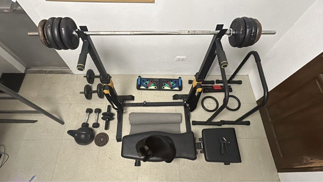 Home Gym Equipment (Take All) (Category: Weights & Dumbbells) located in Caloocan City. Submitted by twinklemndz_ (Listing ID 1436965828, Image 1). Description: FOR SALE: Home Gym Equipment Set (Take All) Includes: • Gymnastic Pull-Up Rings • Parallel Bars • Metal Standard Long Barbell Bar (150 cm) • Multifunctional Barbell Rack Stand • Multicoated Kettlebell (10kg) • Push-Up Board • Adjustable Bench Press Seat (SOLD) • Weight Plates (20kg total)