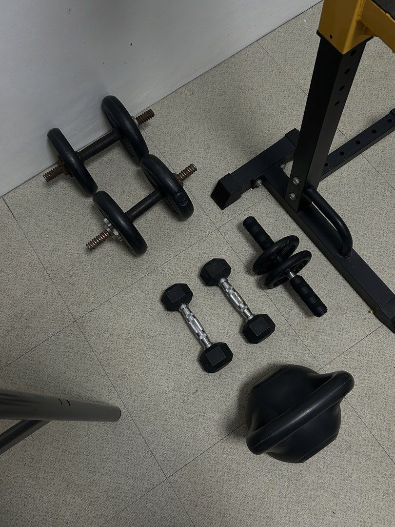 Home Gym Equipment (Take All) (Category: Weights & Dumbbells) located in Caloocan City. Submitted by twinklemndz_ (Listing ID 1436965828, Image 3). Description: FOR SALE: Home Gym Equipment Set (Take All) Includes: • Gymnastic Pull-Up Rings • Parallel Bars • Metal Standard Long Barbell Bar (150 cm) • Multifunctional Barbell Rack Stand • Multicoated Kettlebell (10kg) • Push-Up Board • Adjustable Bench Press Seat (SOLD) • Weight Plates (20kg total)