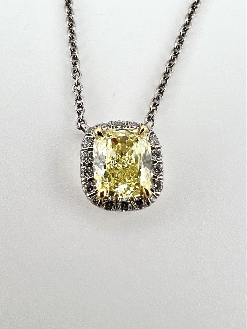 Internally Flawless Tiffany Diamond (Category: Necklaces) located in Manila. Submitted by mnlwatchsociety (Listing ID 1436991937, Image 1). Description: Tiffany Soleste® | Fancy Yellow Diamond Pendant — Platinum & 18K Gold The rarest light, captured in the purest stone. This is not simply a necklace. It is one of nature’s most extraordinary gifts, set by the world’s most iconic jeweler. At its heart sits a 0.82-carat Fancy Yellow cushion-cut diam